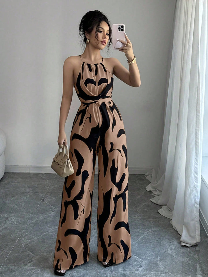 Women’s Halter Wide Leg Printed Jumpsuit