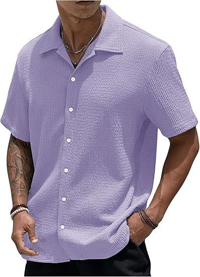 Men’s Stylish Short Sleeve Button Up Shirt Modern Casual Summer Shirt