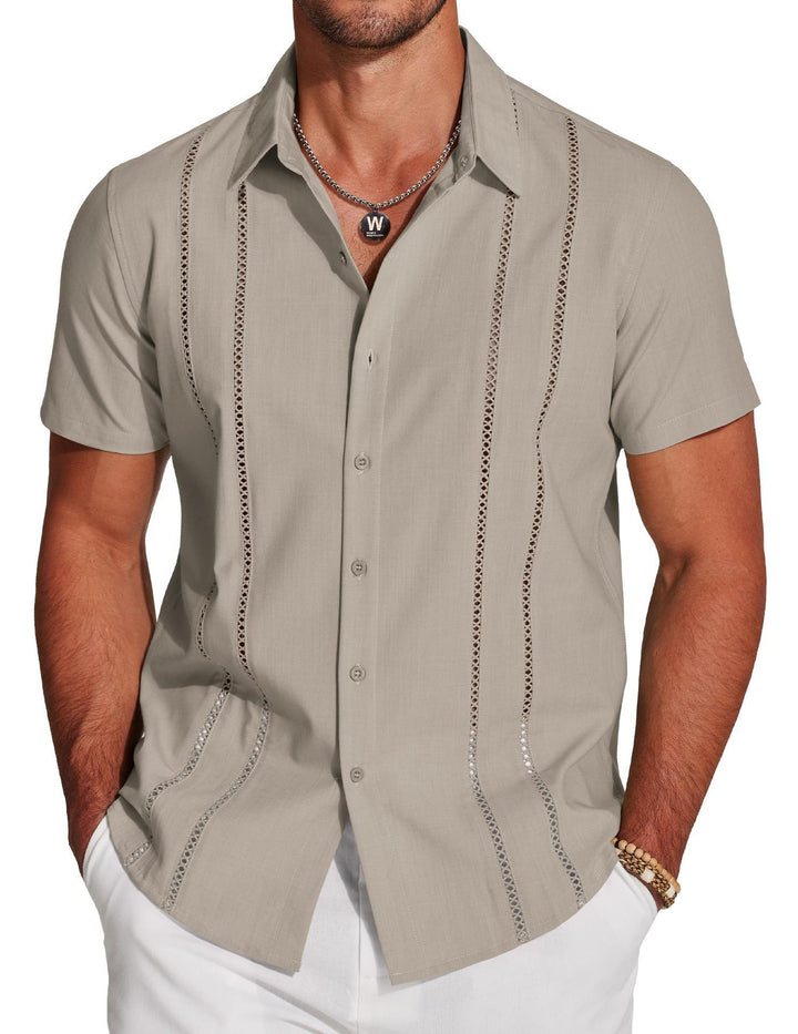Men’s Summer Short Sleeve Button-Up Shirt Casual Breathable Cuban Collar Slim Fit Lightweight Fashion Shirt