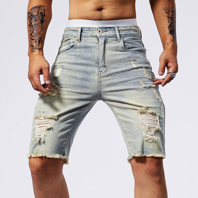 Stylish Distressed Destroyed Denim Short Pants, Men Relaxed Fit Casual Street Summer Mid Thigh Shorts