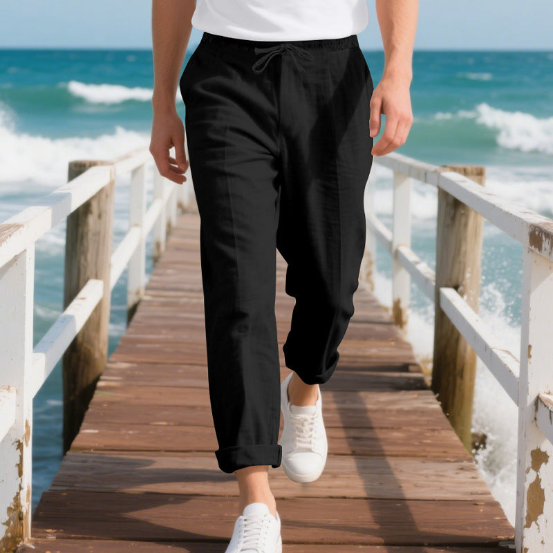 Men’s Linen Wide Leg Pants Casual Straight Loose Fit Beach Hip Hop Trousers
