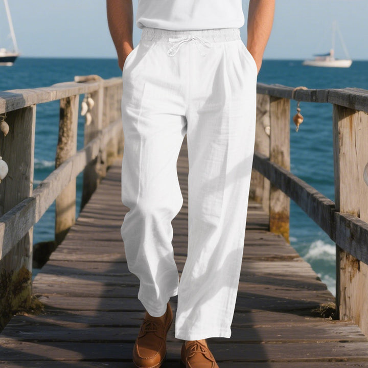 Men’s Linen Wide Leg Pants Casual Straight Loose Fit Beach Hip Hop Trousers