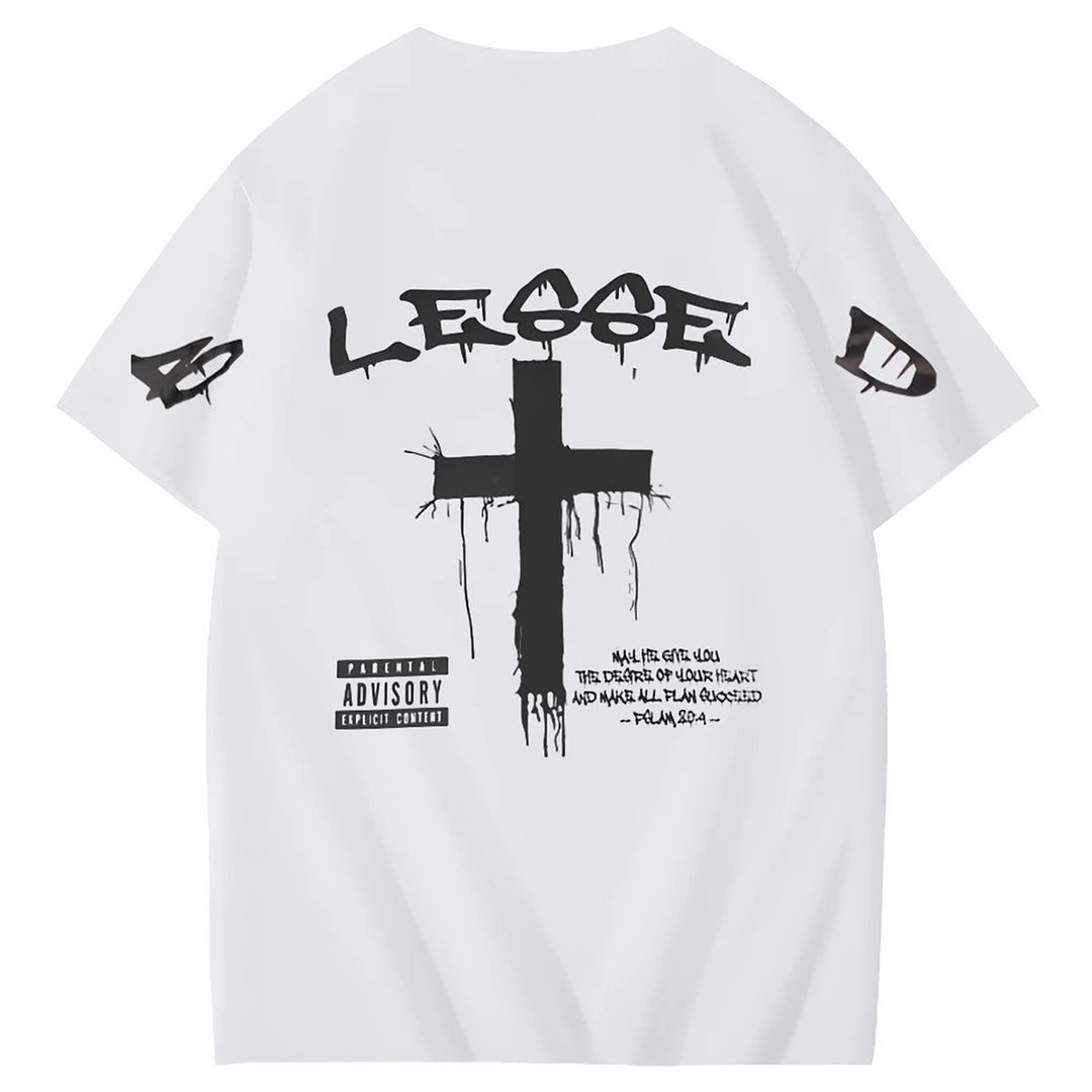 Blessed Cross Graphic T-Shirt Vintage Streetwear Oversized Tee Unisex