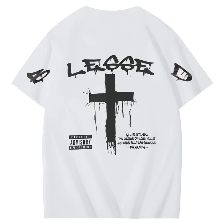 Blessed Cross Graphic T-Shirt Vintage Streetwear Oversized Tee Unisex
