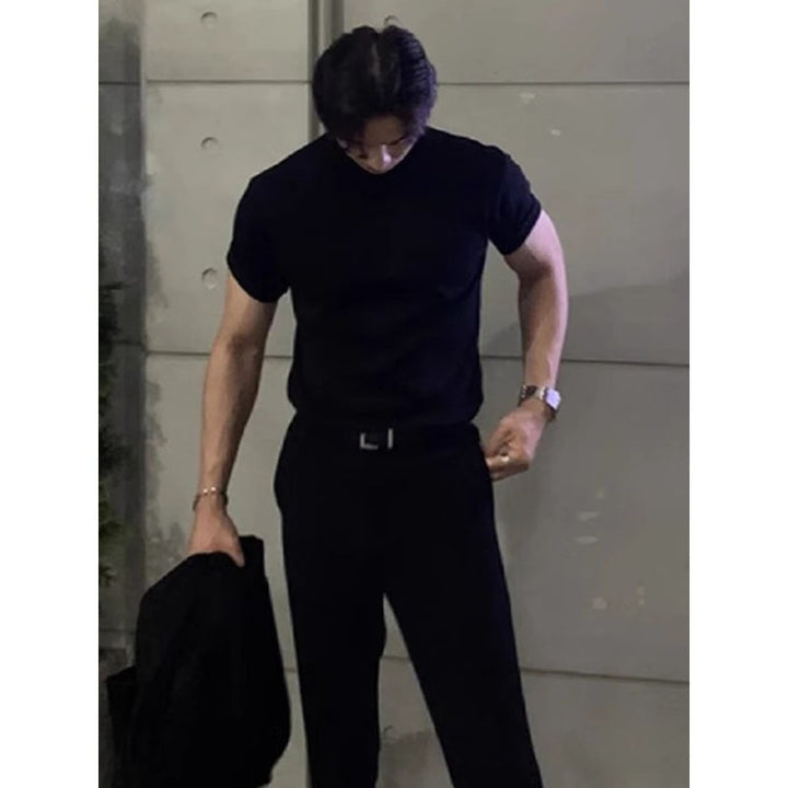 Men’s Slim Fit T-Shirt British Style Muscle Fit Crew Neck Summer Casual Tee