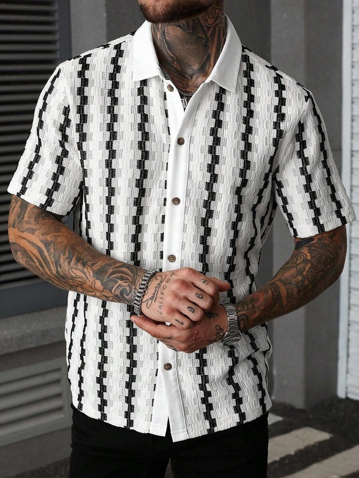 Men’s Vintage Knit Polo Shirt – Slim Fit Textured Button Down Short Sleeve Shirt
