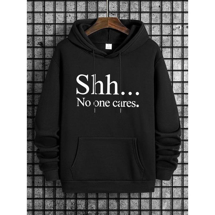 100% Pure Cotton "Shh... No one cares." Sarcastic Graphic Hoodie, Casual Pullover Hooded Sweatshirt