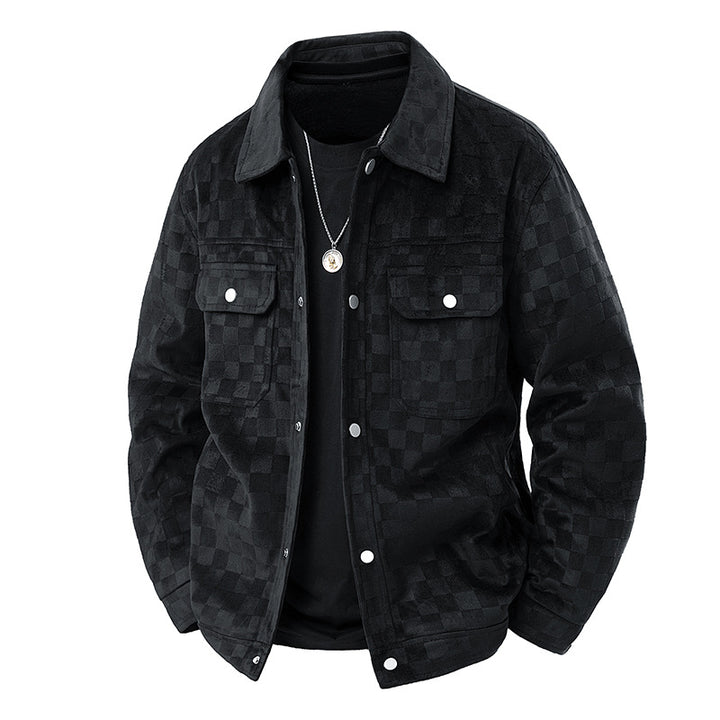Men’s Checkered Casual Jacket – Lightweight Button-Up Trucker Coat with Chest Pockets