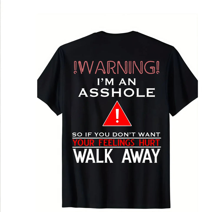 Men 100% Cotton Black Funny Slogan Tee, "Walk Away" Dark Humor Graphic Comfortable T-Shirt