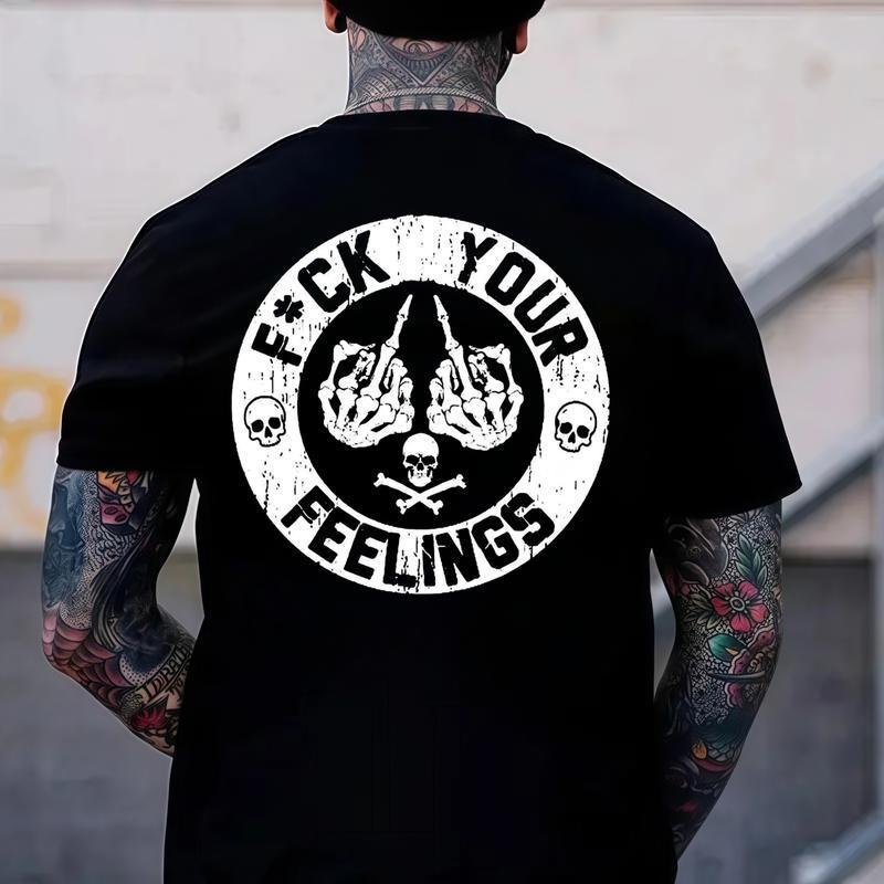 F*CK YOUR FEELINGS Skeleton Middle Finger T-Shirt - Double Sided Graphic Tee - Vintage Distressed Streetwear