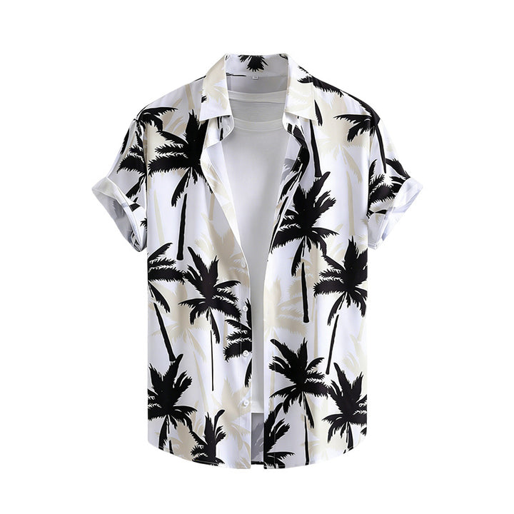 Men’s Hawaiian Palm Print Shirt – Casual Summer Beach Short Sleeve Button Down