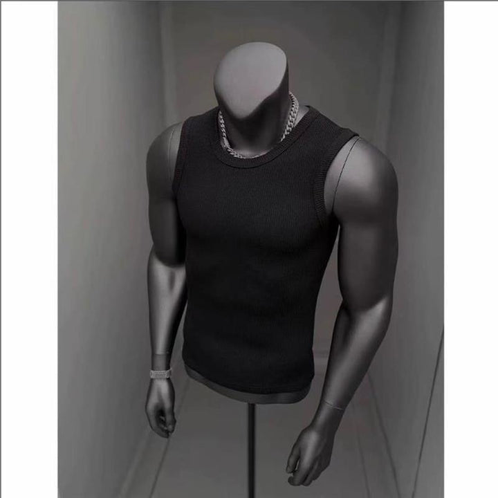 Ultra Stretchy Heavyweight Ribbed Men Tank Top, Minimalist Solid Color Casual Daily Athletic Sleeveless Top