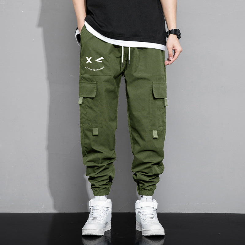 Casual Men Jogger Cargo Pants, Comfortable Drawstring Waist Multi-Pocket All Match Bottom Wear