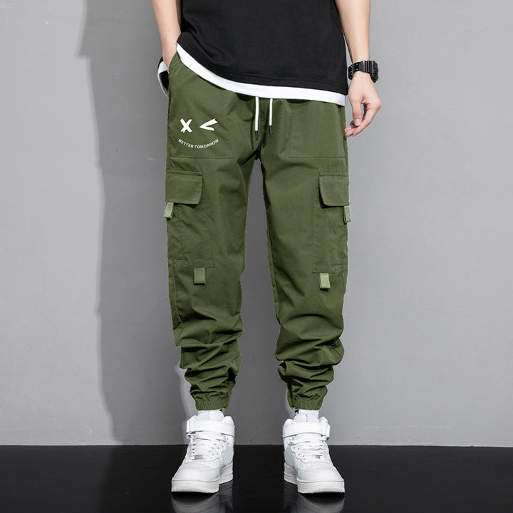 Casual Men Jogger Cargo Pants, Comfortable Drawstring Waist Multi-Pocket All Match Bottom Wear