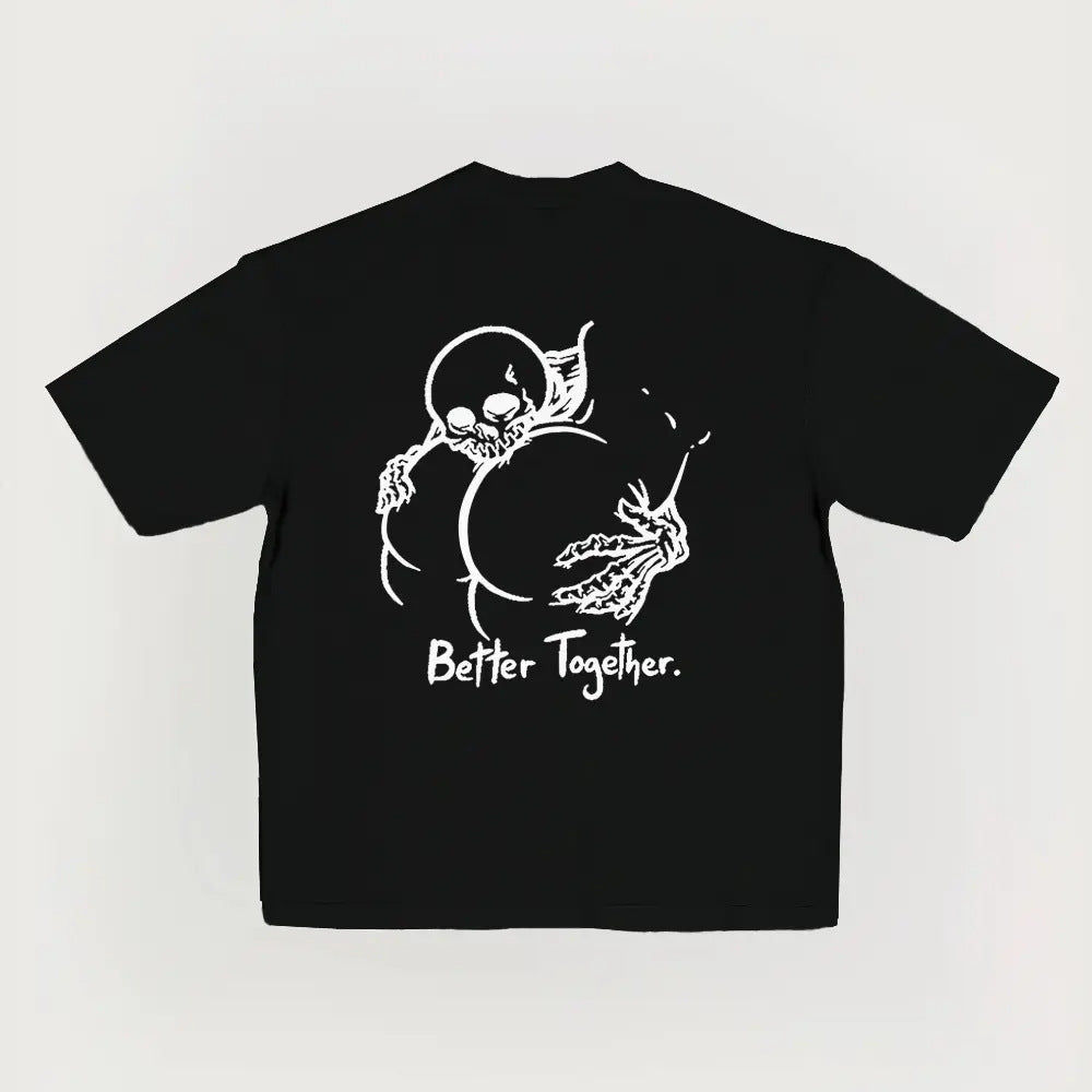 100% Pure Cotton "Better Together" Skull Graphic T-Shirt, Vintage Dark Aesthetic Casual Short Sleeve Tee