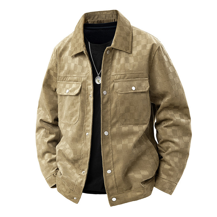 Men’s Checkered Casual Jacket – Lightweight Button-Up Trucker Coat with Chest Pockets