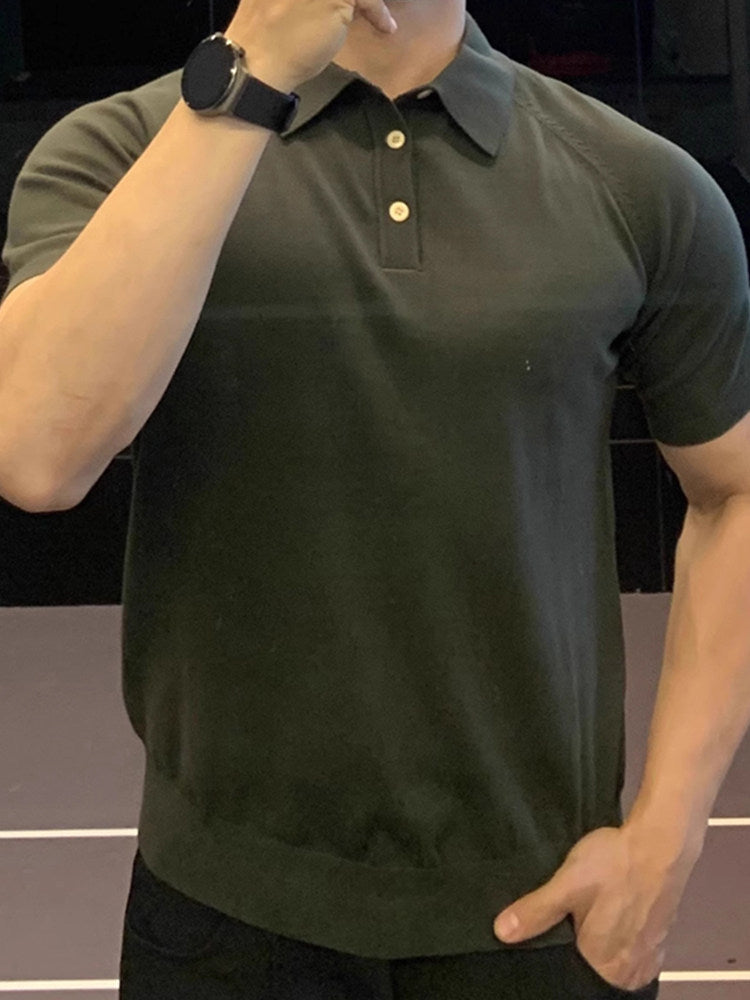 Men’s Breathable Slim Fit Polo Shirt Short Sleeve Solid Color Casual Tee