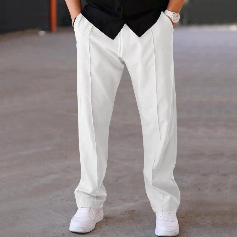 Men Solid Color Loose Straight Leg Pants, Classic Mid Line Detail Comfortable Casual Daily Versatile Bottom Wear