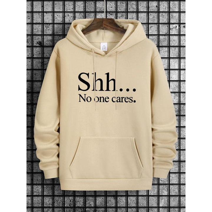 100% Pure Cotton "Shh... No one cares." Sarcastic Graphic Hoodie, Casual Pullover Hooded Sweatshirt
