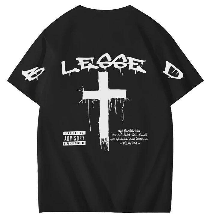 Blessed Cross Graphic T-Shirt Vintage Streetwear Oversized Tee Unisex