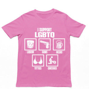 Mens Funny Liquor Guns Beers T-Shirt, Humorous LGBTQ Meme Graphic Top, Novelty Gag Gift for Father&