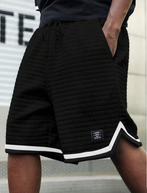 Men’s Casual Loose Fit Plaid Shorts – Trendy Striped Tape Sport Shorts