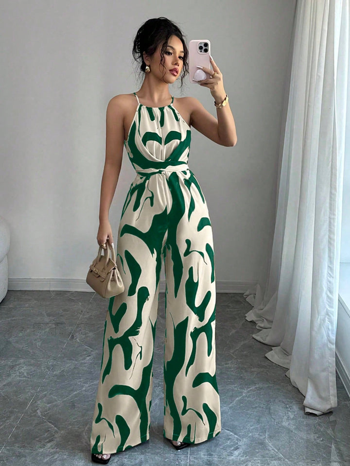 Women’s Halter Wide Leg Printed Jumpsuit