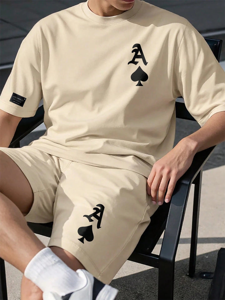 Men Summer 2 Piece Set T-Shirt and Shorts Lightweight Breathable Casual Outfit Loose Fit