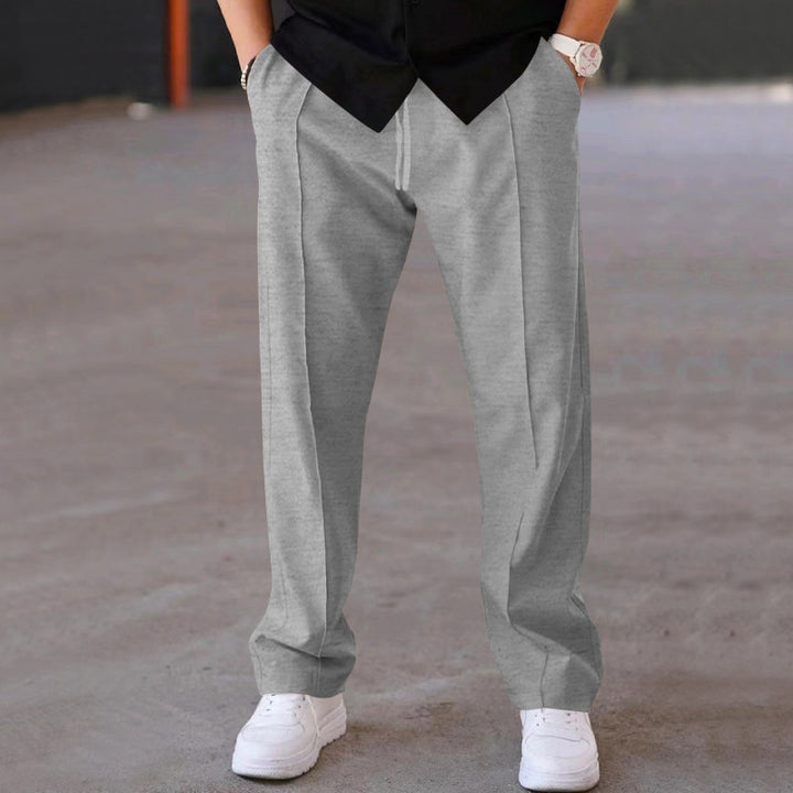 Men Solid Color Loose Straight Leg Pants, Classic Mid Line Detail Comfortable Casual Daily Versatile Bottom Wear