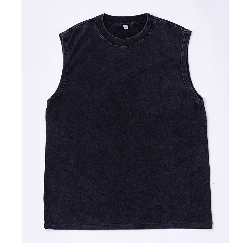 Men’s 230G Heavyweight Cotton Washed Tie-Dye Tank Top – Vintage Sleeveless Crew Neck Summer Tee