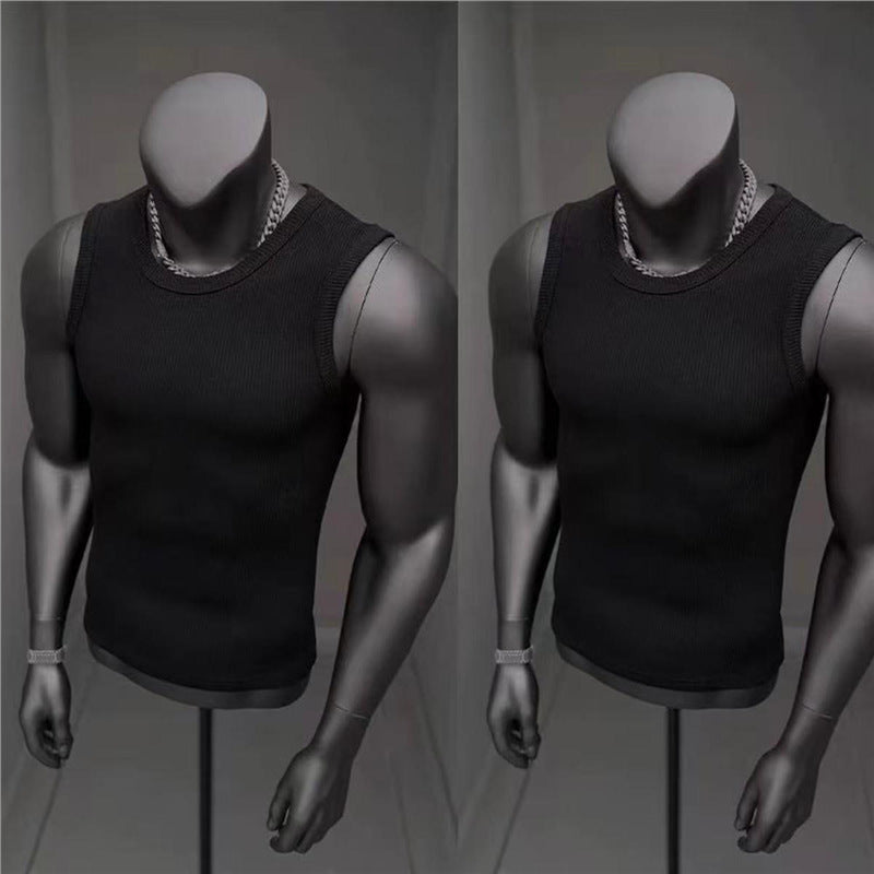 Ultra Stretchy Heavyweight Ribbed Men Tank Top, Minimalist Solid Color Casual Daily Athletic Sleeveless Top
