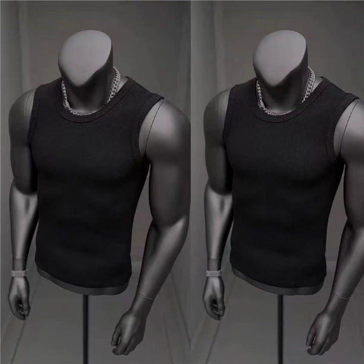 Ultra Stretchy Heavyweight Ribbed Men Tank Top, Minimalist Solid Color Casual Daily Athletic Sleeveless Top