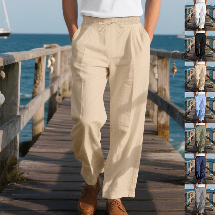Men’s Linen Wide Leg Pants Casual Straight Loose Fit Beach Hip Hop Trousers