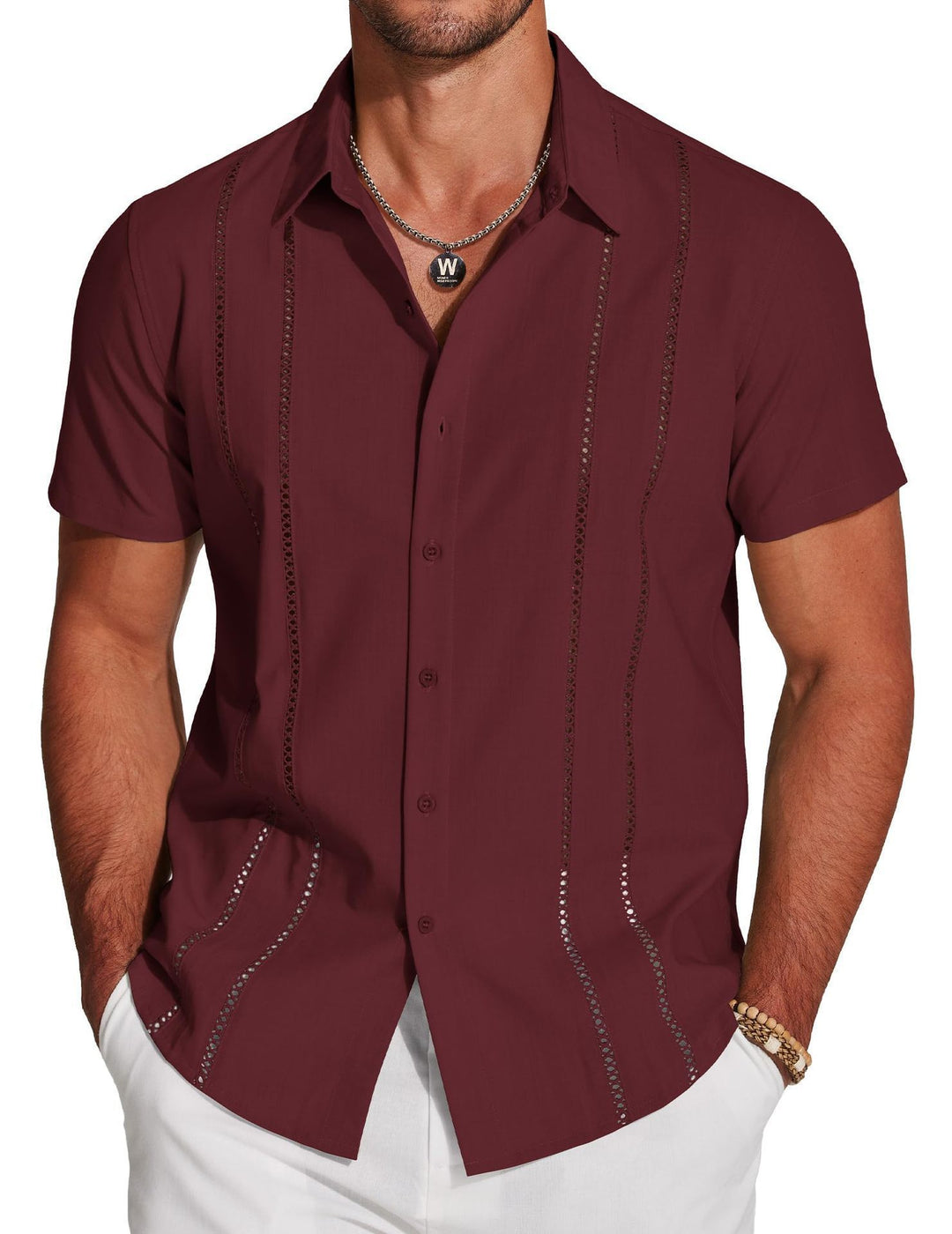 Men’s Summer Short Sleeve Button-Up Shirt Casual Breathable Cuban Collar Slim Fit Lightweight Fashion Shirt