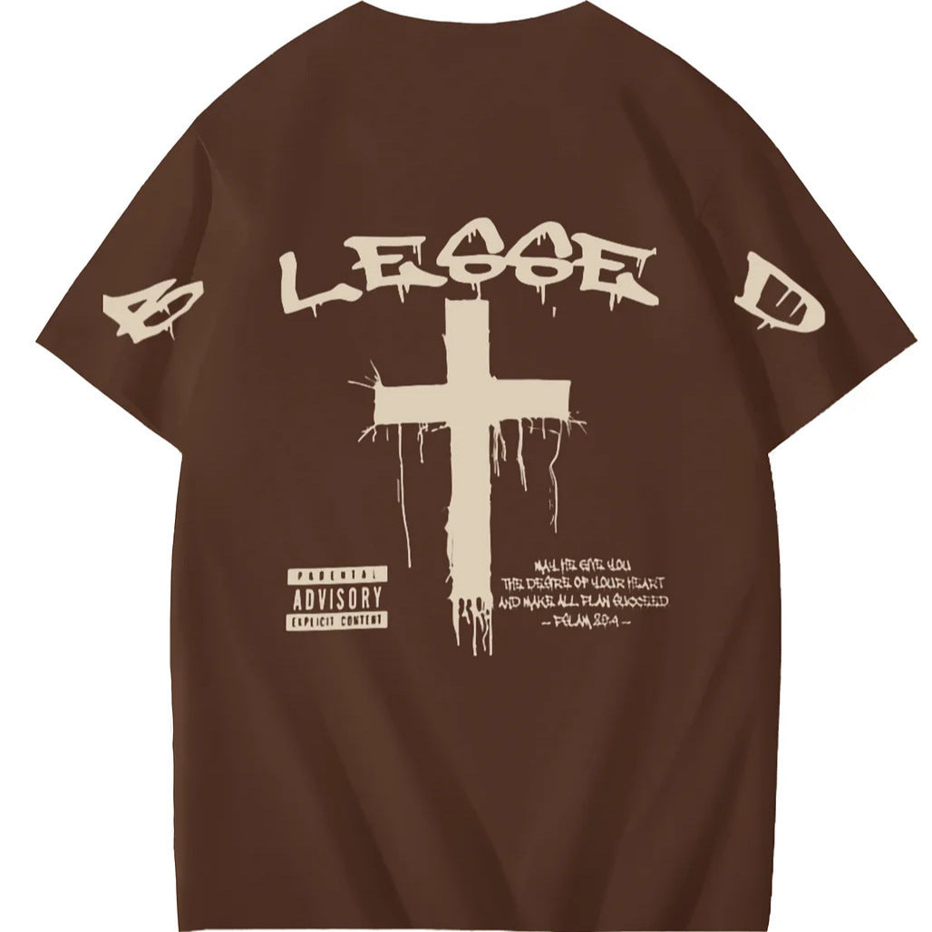 Blessed Cross Graphic T-Shirt Vintage Streetwear Oversized Tee Unisex