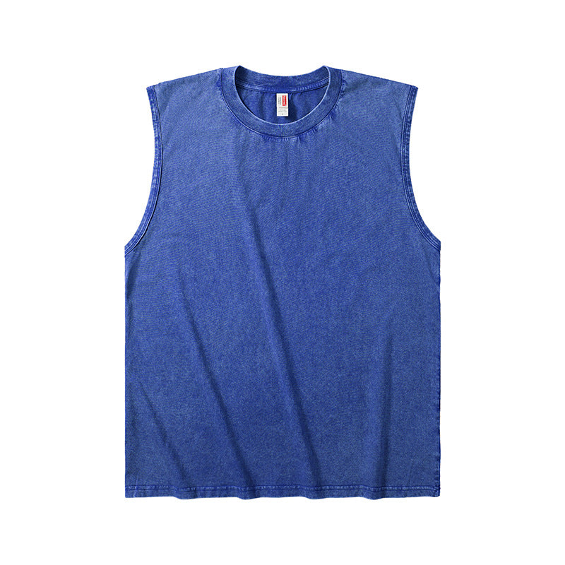 Men’s 230G Heavyweight Cotton Washed Tie-Dye Tank Top – Vintage Sleeveless Crew Neck Summer Tee