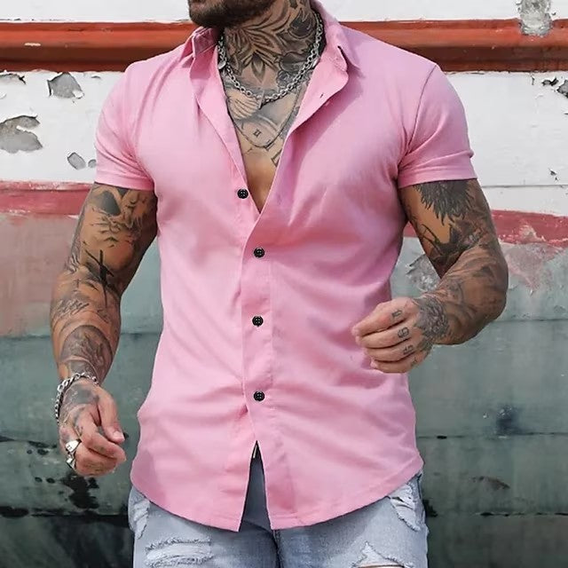 Men’s Muscle Fit Short Sleeve Shirt – Stretch Slim Fit Button Down Casual Dress Shirt