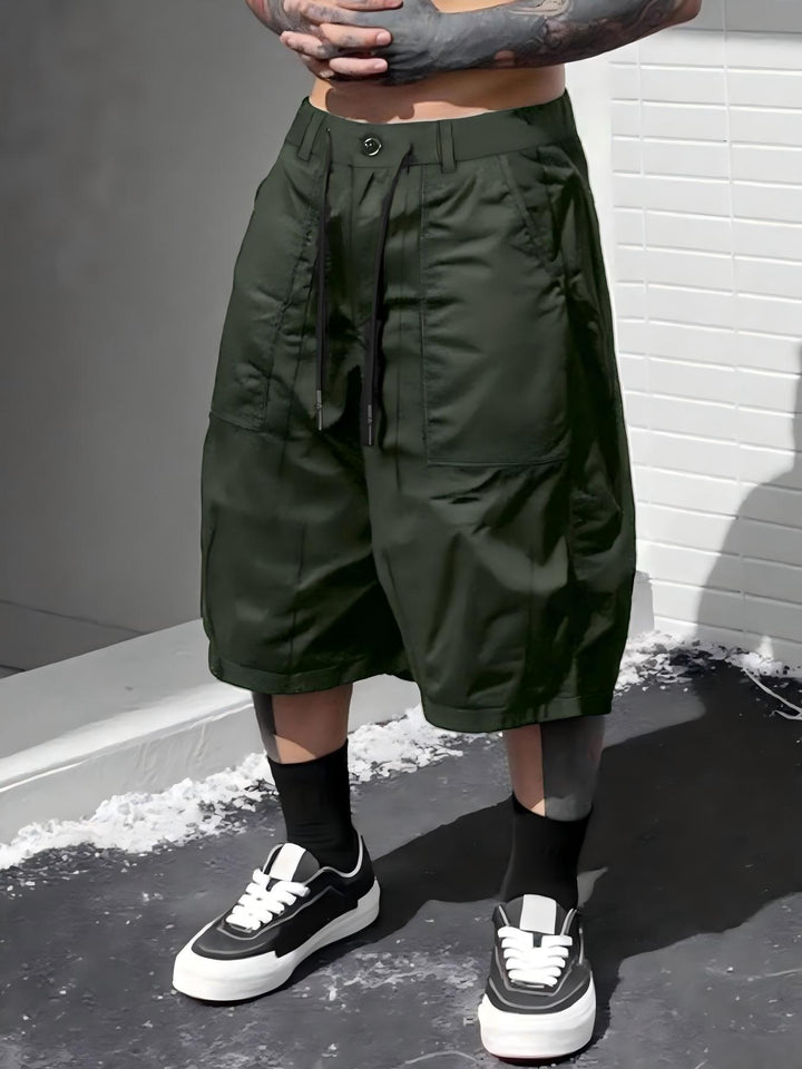 2XL-9XL Plus Size Men Casual Work Shorts, Soft Breathable Drawstring Waist Baggy Mid Length Cargo Shorts