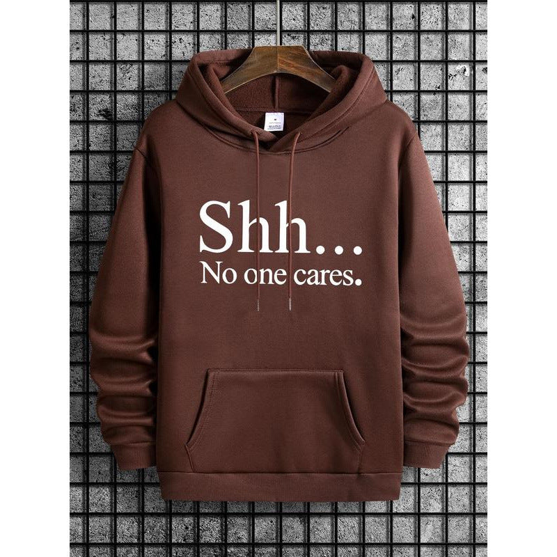 100% Pure Cotton "Shh... No one cares." Sarcastic Graphic Hoodie, Casual Pullover Hooded Sweatshirt