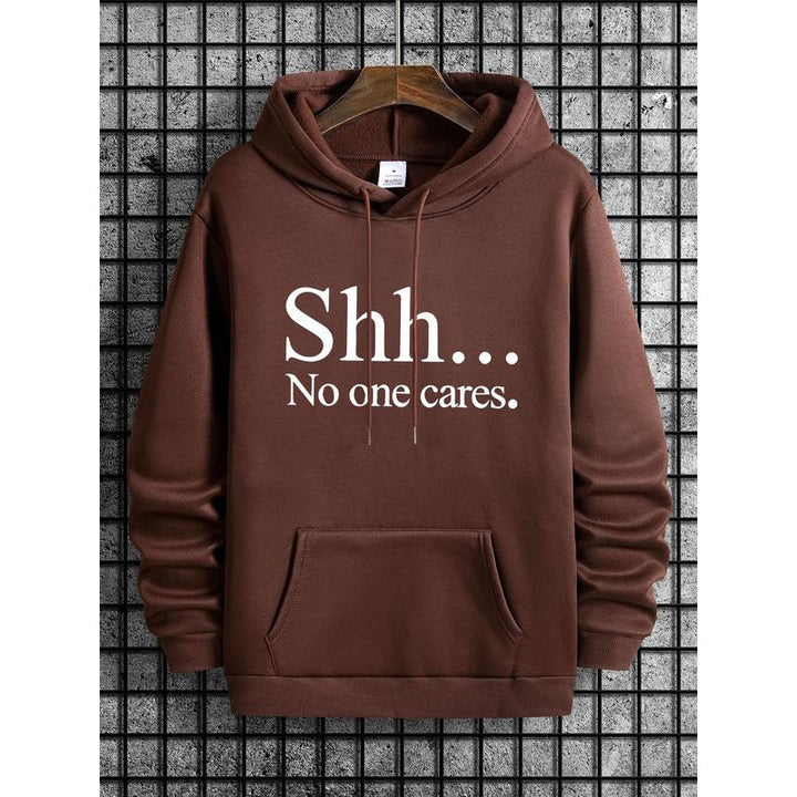 100% Pure Cotton "Shh... No one cares." Sarcastic Graphic Hoodie, Casual Pullover Hooded Sweatshirt