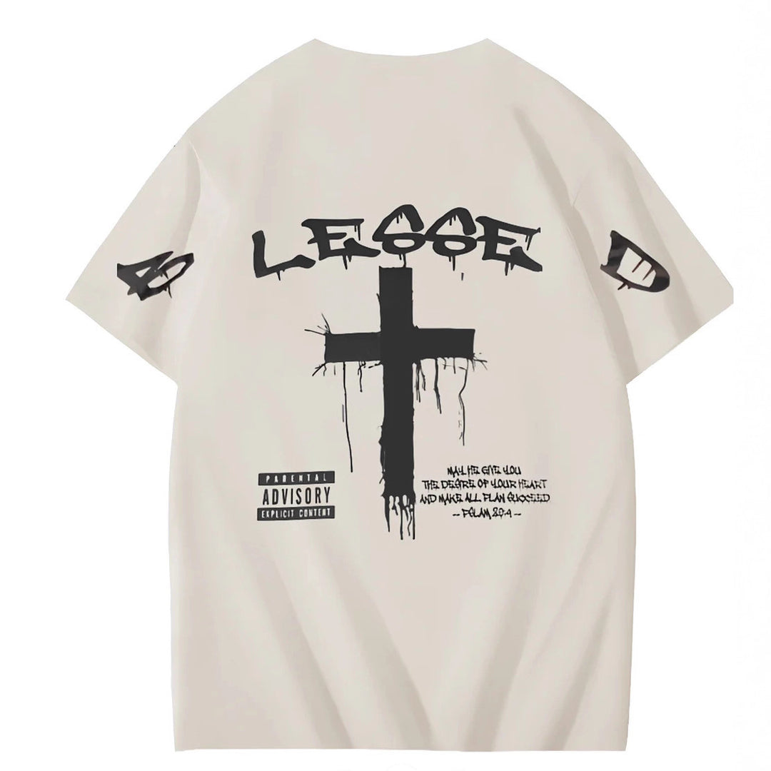 Blessed Cross Graphic T-Shirt Vintage Streetwear Oversized Tee Unisex