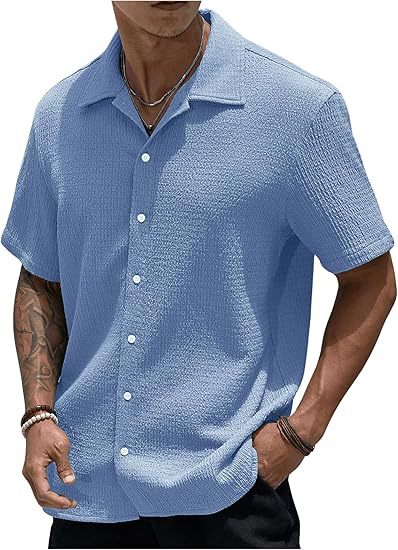 Men’s Stylish Short Sleeve Button Up Shirt Modern Casual Summer Shirt