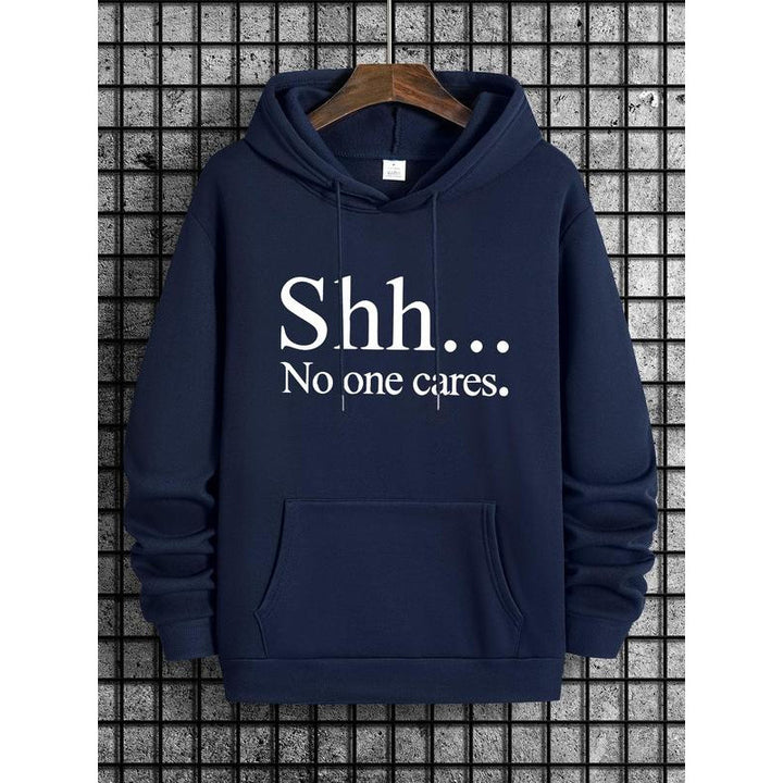 100% Pure Cotton "Shh... No one cares." Sarcastic Graphic Hoodie, Casual Pullover Hooded Sweatshirt