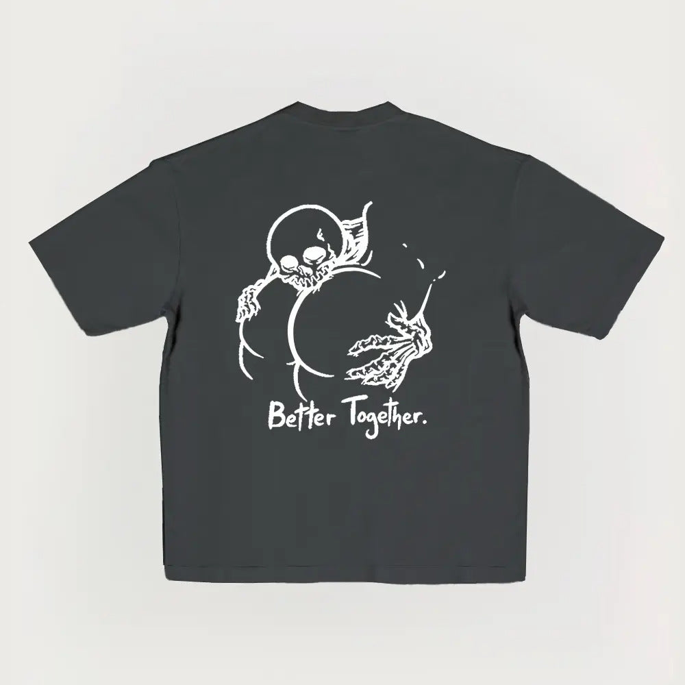 100% Pure Cotton "Better Together" Skull Graphic T-Shirt, Vintage Dark Aesthetic Casual Short Sleeve Tee