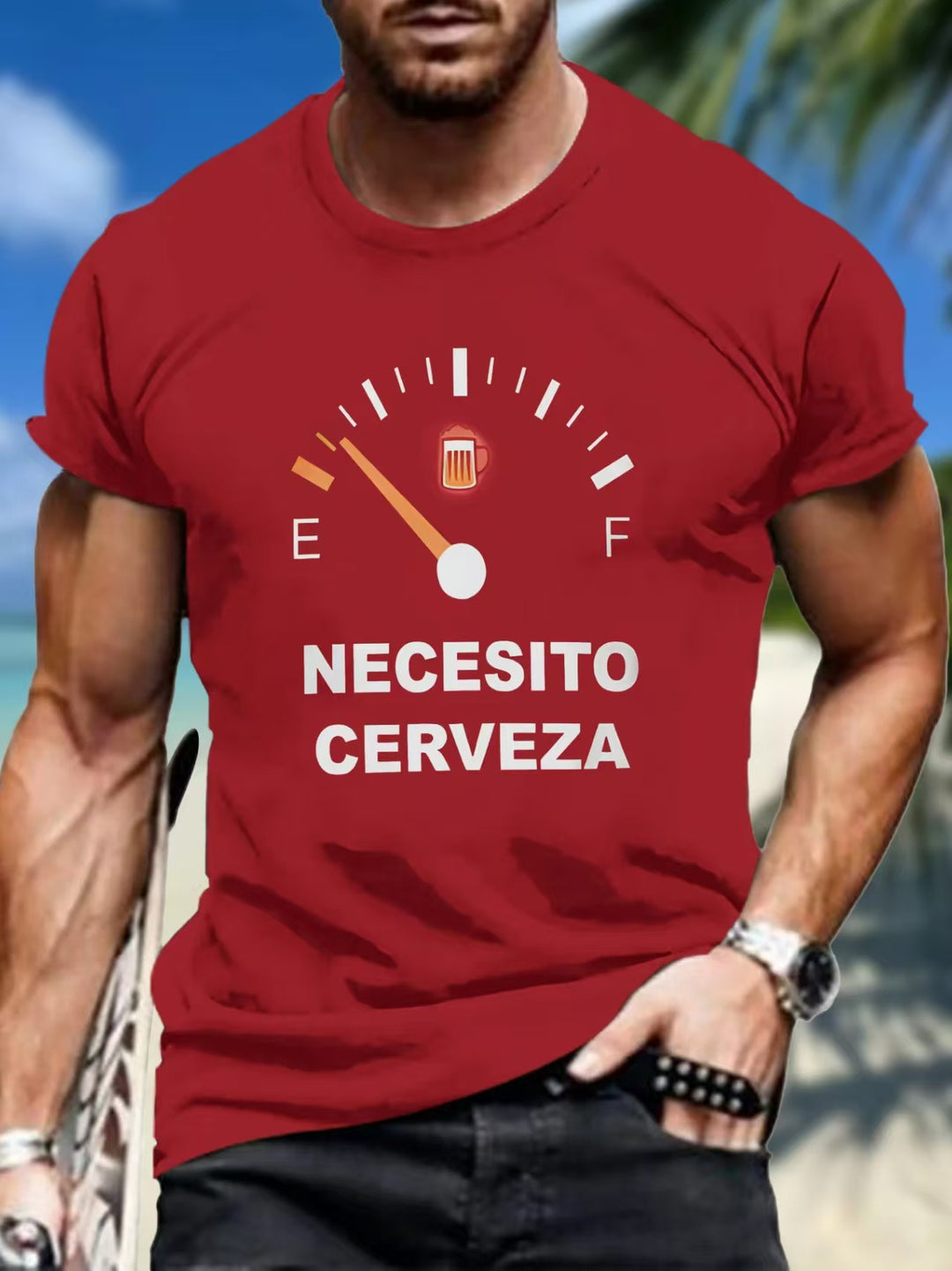 Men’s Funny Beer T-Shirt “Necesito Cerveza” Graphic Tee Casual Short Sleeve Crew Neck Humor Drinking Shirt