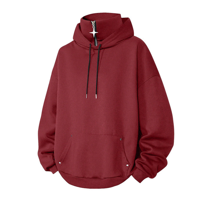 Half-zip high-neck hoodie