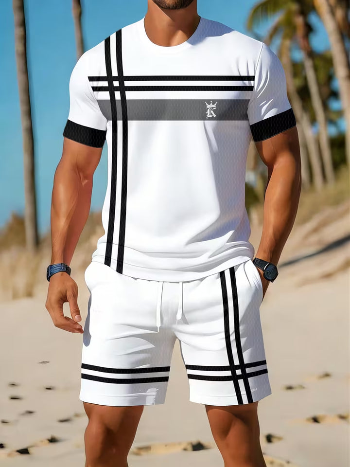 Casual geometric print T-shirt and drawstring shorts set