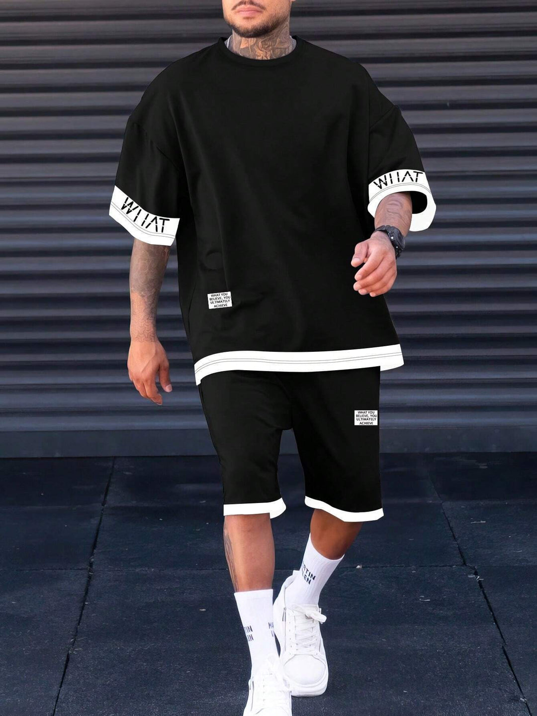 Street-style loose short-sleeve top and shorts two-piece set