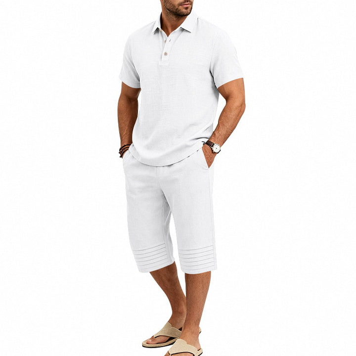 Collared Polo Shirt and Cropped Pants Set