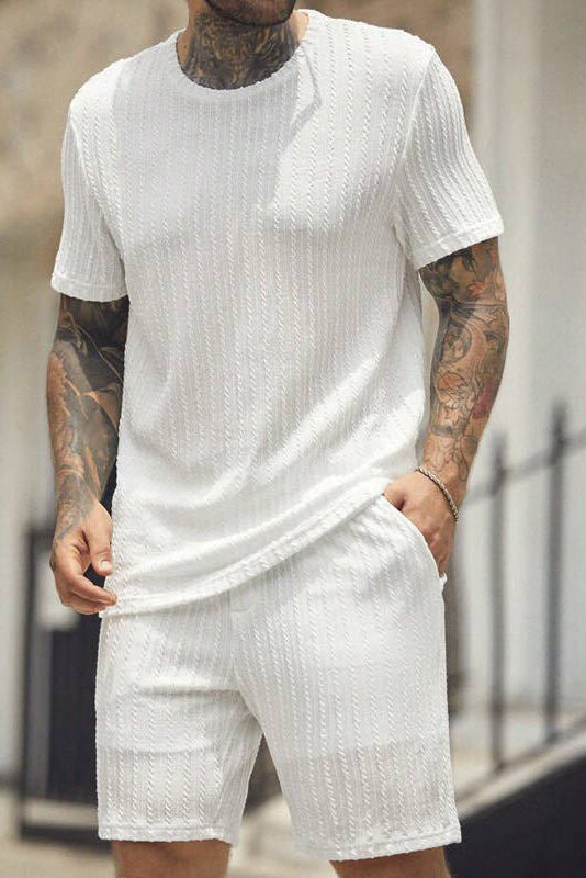 Solid color striped casual suit